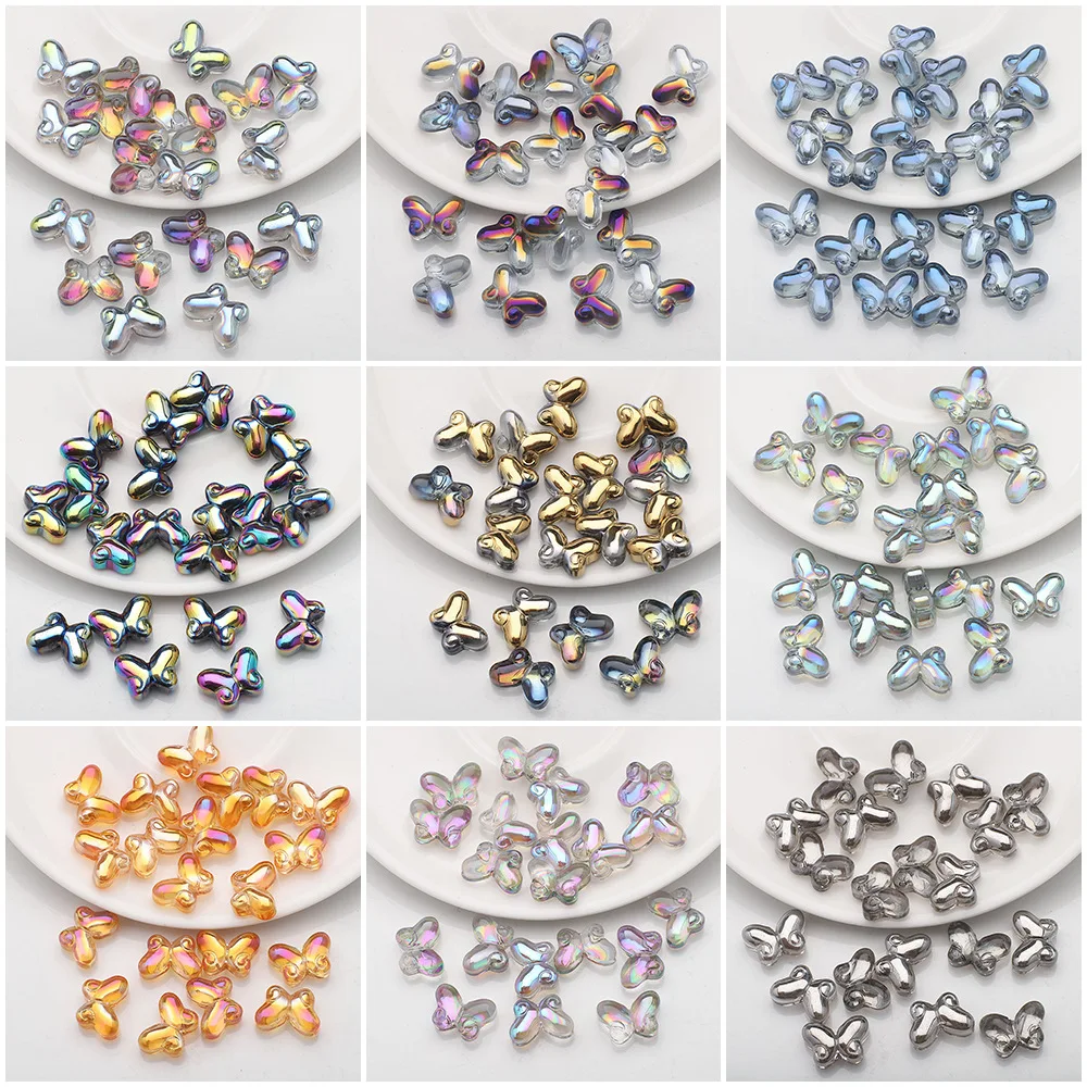 10X14MM Fat Butterfly Medium Hole Light Surface Pendant Accessories Glass Beads DIY Bracelet Decoration Supplies