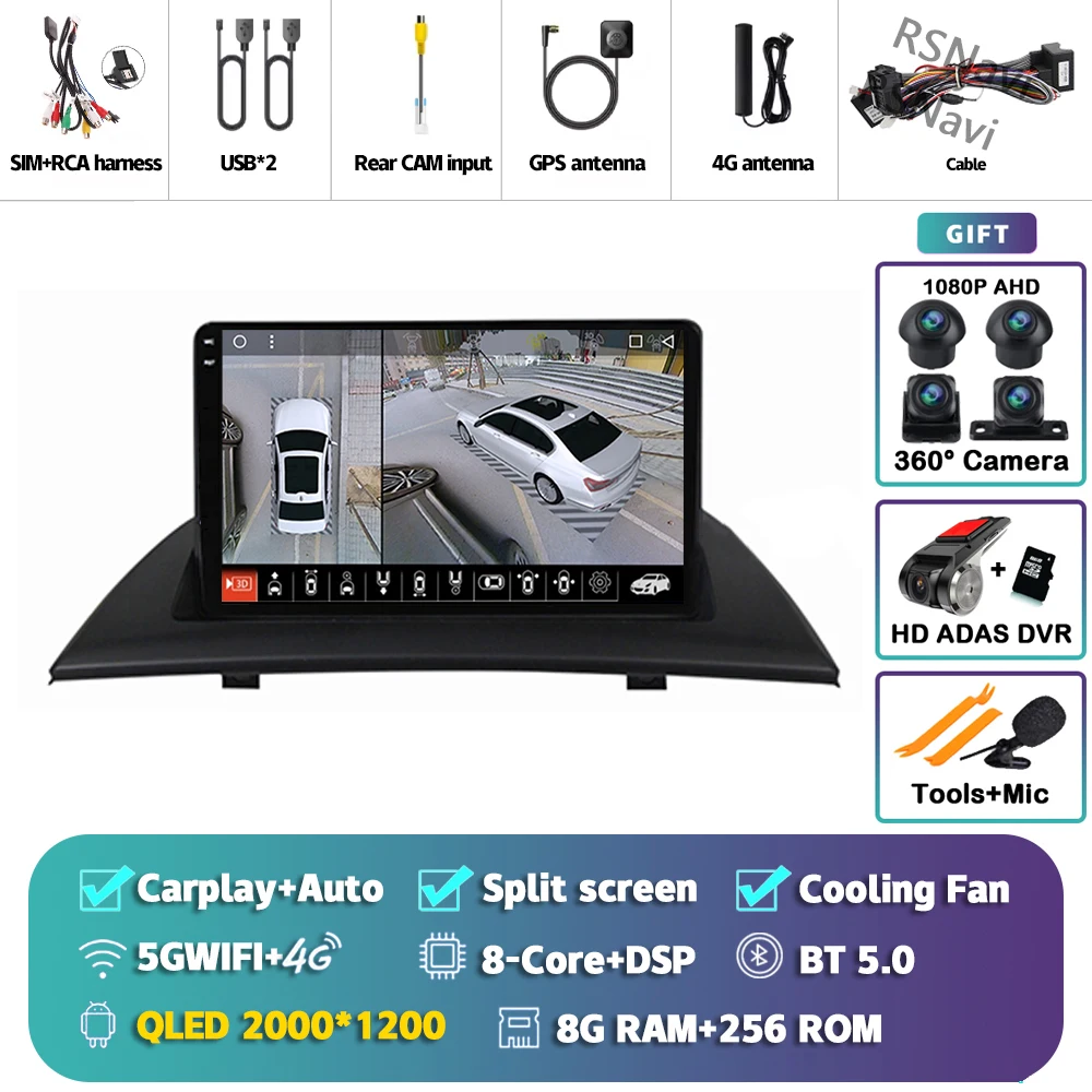 Android 15 Carplay Auto Voor BMW X3 E83 2004-2012 Autoradio GPS Speler Multimedia stereo 360 Camera navigatie Video AI Voice