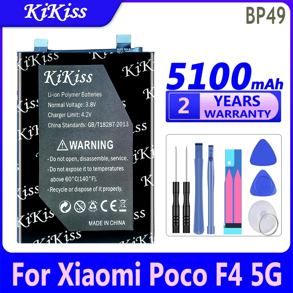 5100mAh KiKiss High Capacity Battery BP49 BP 49 For Xiaomi Poco F4 5G/For Redmi K40S Mobile Phone Batteries