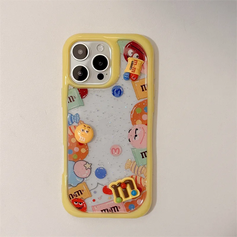 الكورية ثلاثية الأبعاد الكرتون الشوكولاته بريق قطرة الغراء قضية الهاتف آيفون 16 15 14 13 برو ماكس شفافة للصدمات الغطاء الواقي #4