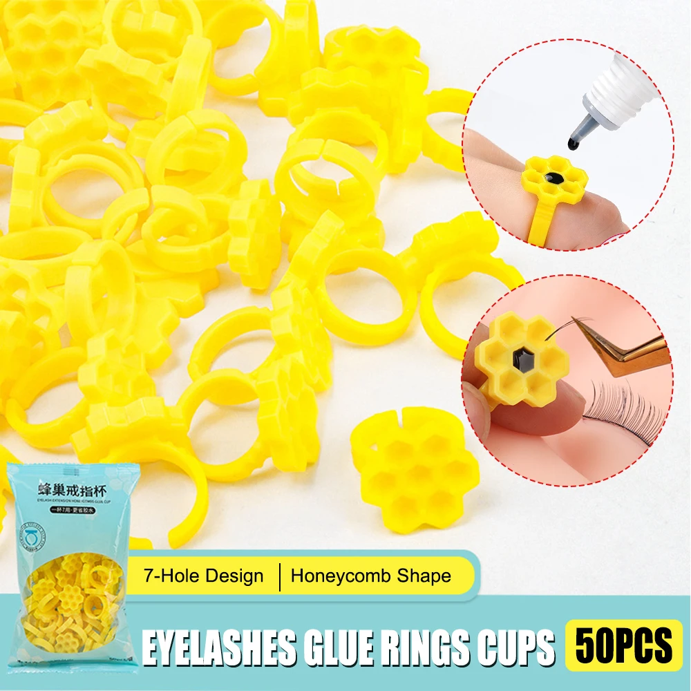 50PCS Glue Rings for Eyelash Extensions Disposable  Blossom Cups Makeup Plastic Nail Art Supplies