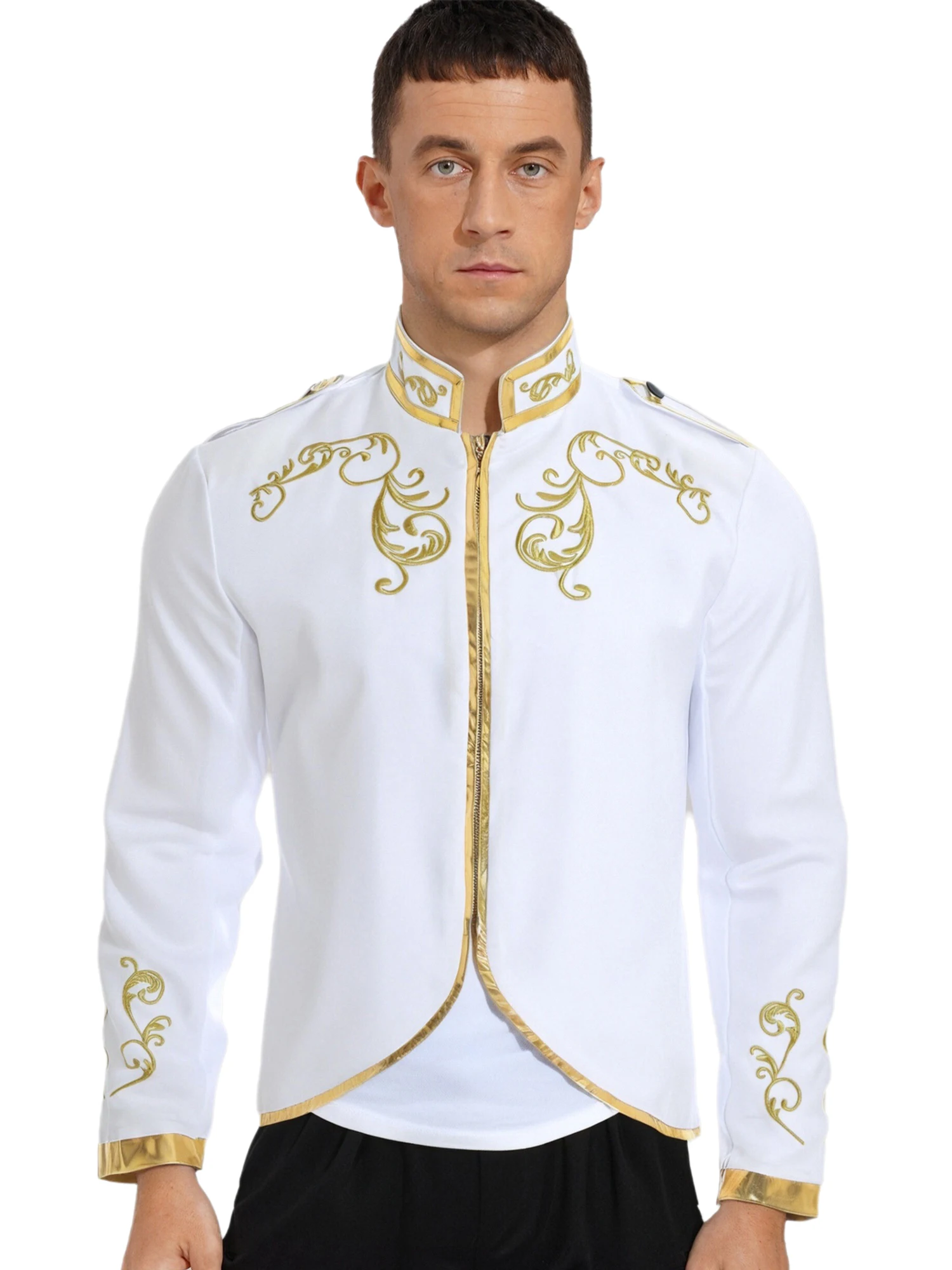

Men Medieval Renaissance Costume Victorian Royal Palace Prince Coat Shirt Long Sleeves Gold Embroidered Coat Halloween Carnival