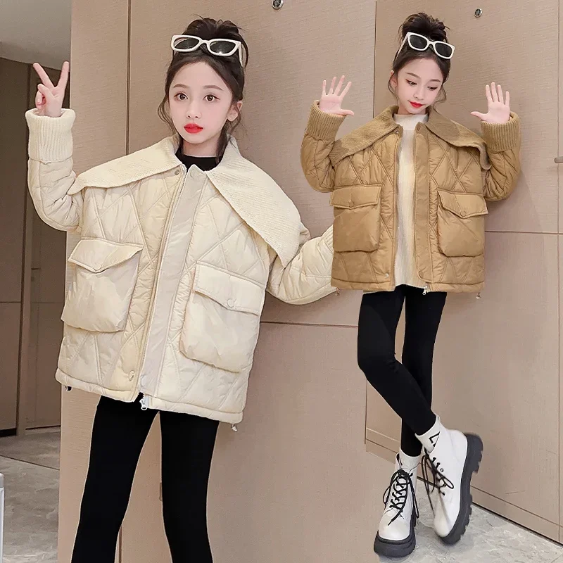 

Children Winter Coat Thick Warm Cotton Padded Jacket Large Lapel Dimond Kids Parkas Girls Outerwear Snowsuit TR149