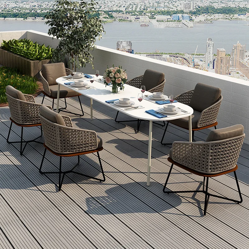 Outdoor furniture, rattan chair aluminum rope table and chair combination courtyard balcony hotel, Nordic chair leisure table an
