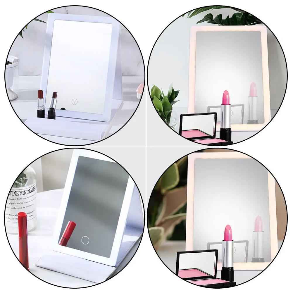 مجموعة واحدة من مرآة مكياج LED محمولة عالية الوضوح وقاعدة ثابتة وقاعدة ثابتة وتصميم أنيق للاستخدام اليومي للفتيات والسيدات