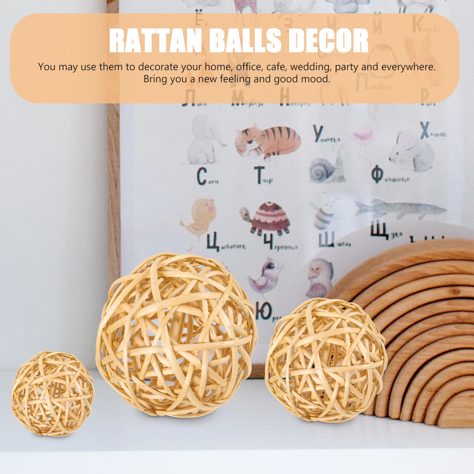 

3pcs Weaving Rattan Balls Pendant Home Accessories Living Room Bedroom Bathroom Bowl Fillers Centerpiece
