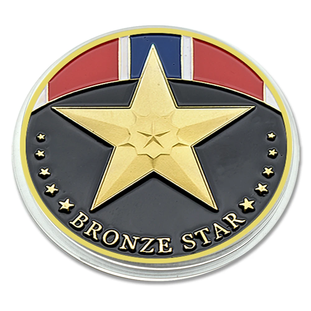 United States Bronze Star Gold Plated Challenge Coin Meritorious Achievement in Aerial Flight Air Metal Medal with Plastic Case