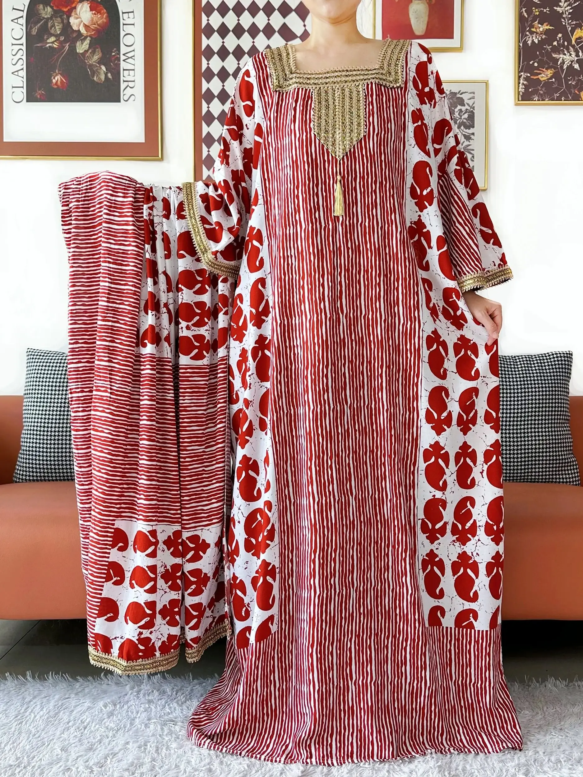 2025 فستان عباية أنيق بأكمام الخفافيش خارج الكتف قفطان قطن المرأة فضفاضة عباية بوهو فستان ماكسي فستان كاجوال فساتين أفريقية