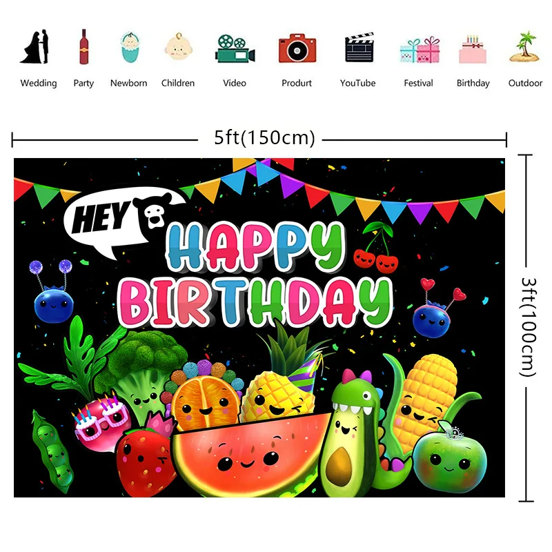 Hey Bear Sensory Fruit Backdrop Kids Birthday Party Fruit Photo Banner Decoration