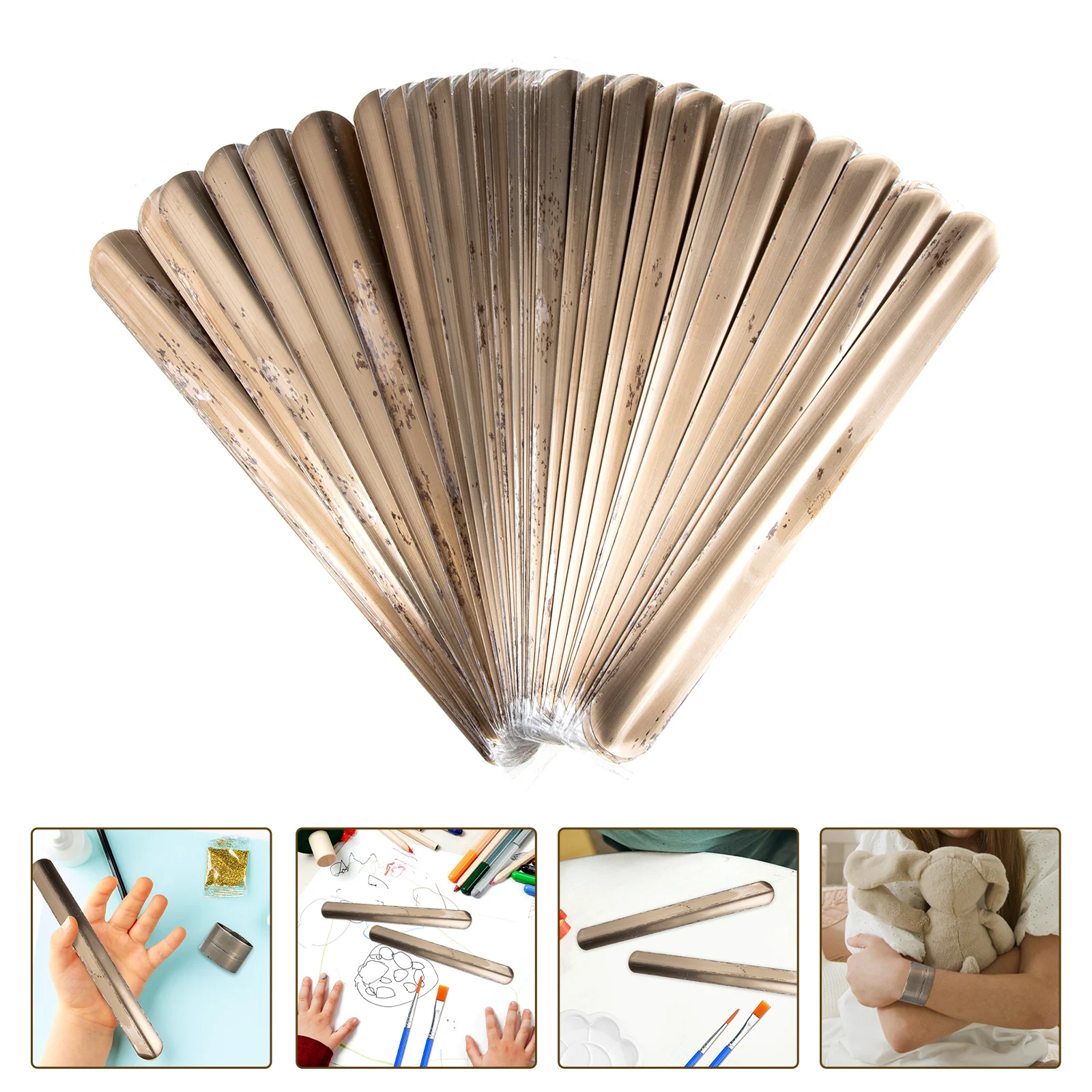 40 Pcs Friendship Bracelets Papa Ring Steel Sheet DIY Slap Snap Bulk Kids Girl for Golden Blank Band Child