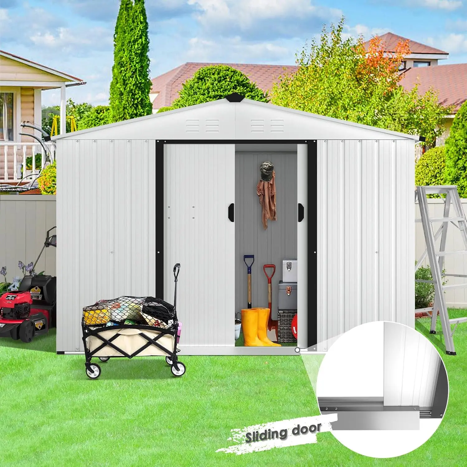 Outdoor Storage Shed 6X8 FT Sliding Door Tool Organizer Lawn Equipment Garden Backyard, Customized - view 3