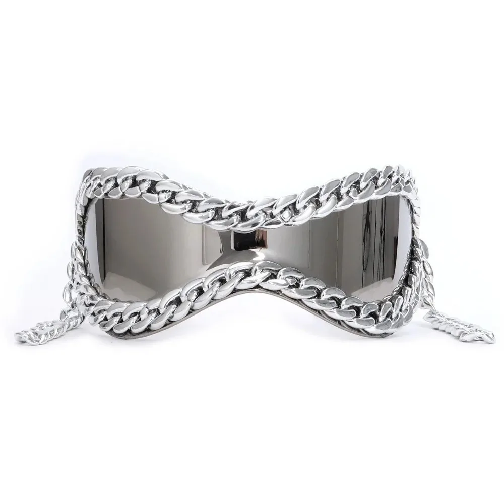 

Luxury Metal Chain Frame Sunglasses Large Frame Cool Style UV400 Lenses Eyewear Metal Chain Decoration All Matching