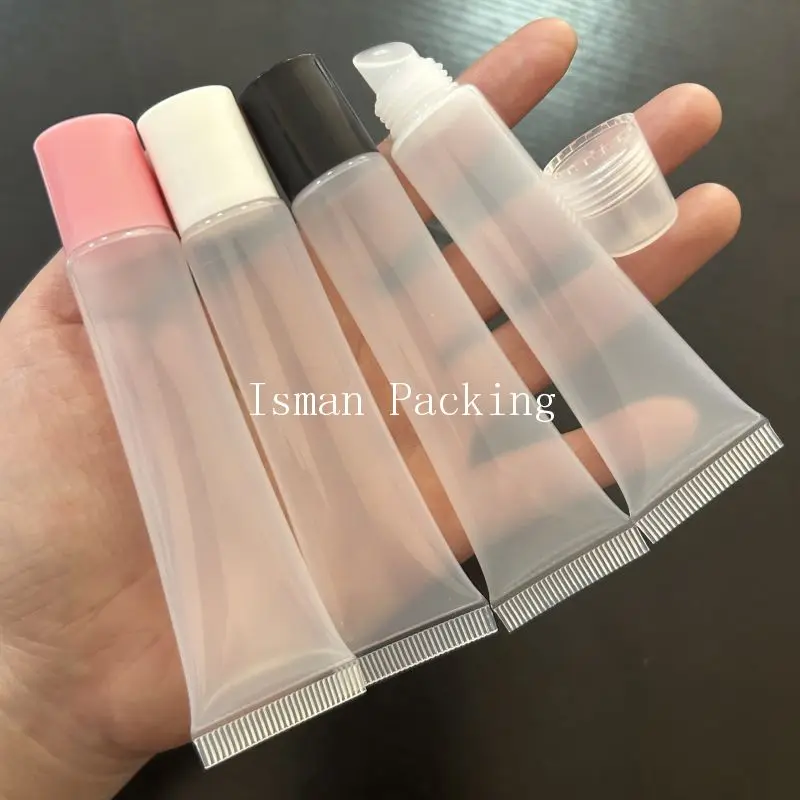 

50Pcs empty lipgloss bottle cosmetic soft tubes pink white black clear wand lip gloss squeeze packaging 18ml