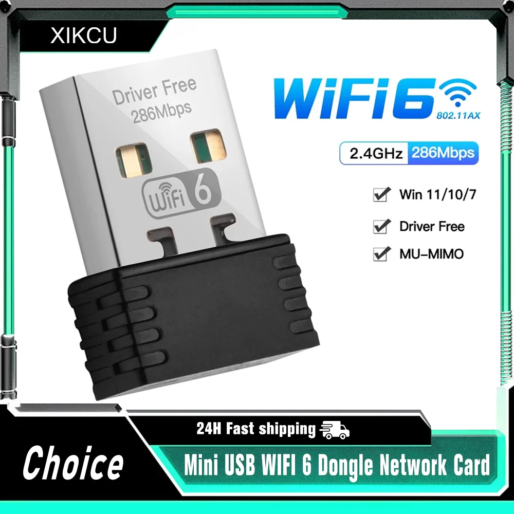 

XIKCU Mini USB WIFI 6 Dongle Network Card 802.11ax USB 2.4GHz Wi-Fi Lan Adapter Driver Free For PC Laptop Windows 7 10 11