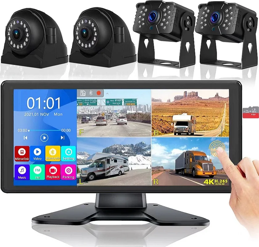 Touch Control BLE Connection Screen Mobile Phone Mirror Link 4CH 4K Ultra HD 10.36 Inch Car Monitor Vehicle Truck Dash Cam