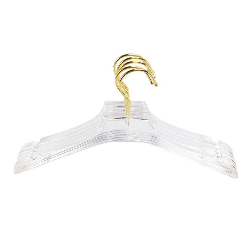 Percha acrílica transparente para ropa, colgador con gancho dorado, 5 piezas, con muescas, para camisas y vestidos