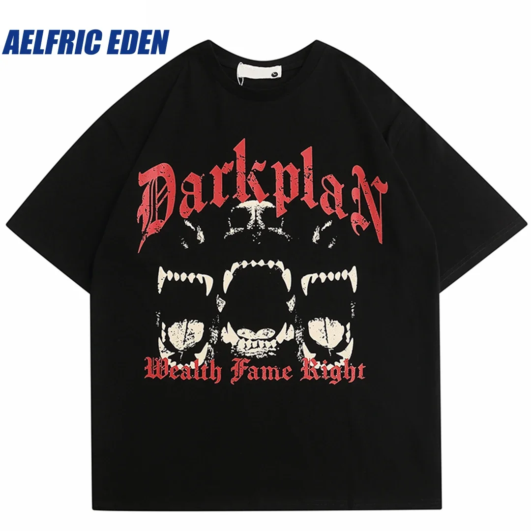 Aelfric Eden Skull Devil Teeth Graphic T Shirt 2023 Streetwear Oversized Cotton T-Shirt Hip Hop Loose Tops Tees Tshirt Hipster