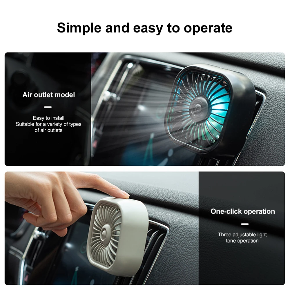 2023 New Car Air Outlet Fan USB Cooling Fan with Color Changing Light 3 Speed Fan Car Rear Seat Heat Dissipation Car Accessories