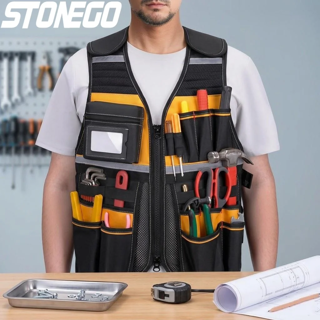 

Breathable Multi Pocket Tool Storage Vest Reflective Work Jacket for Construction Gardening Auto Repair