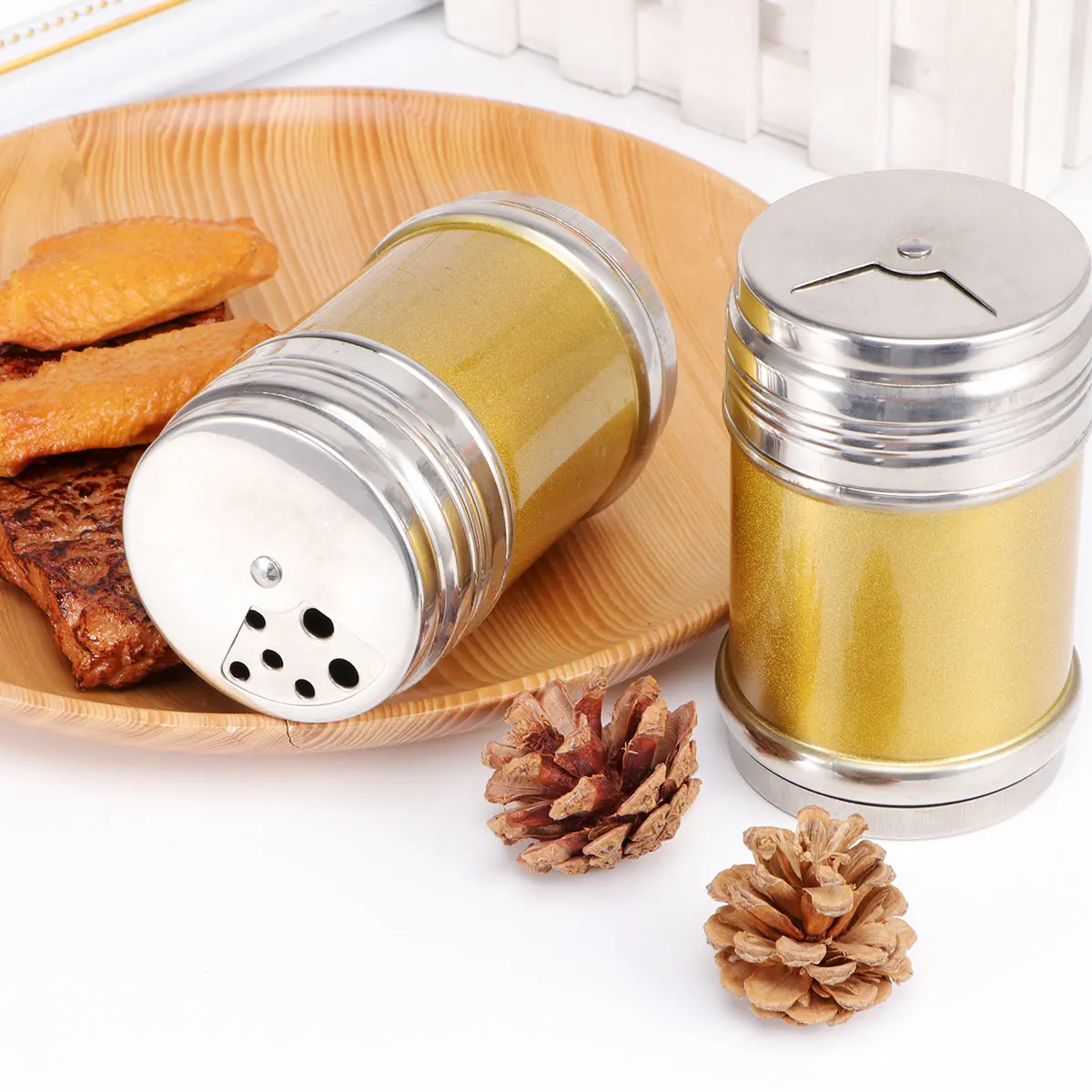 

3 pcs Stainless Steel Seasoning Jar Set Salt Sugar for Kitchen Baking BBQ Dust-Proof Moisture-Resistant Easy Clean Cooking