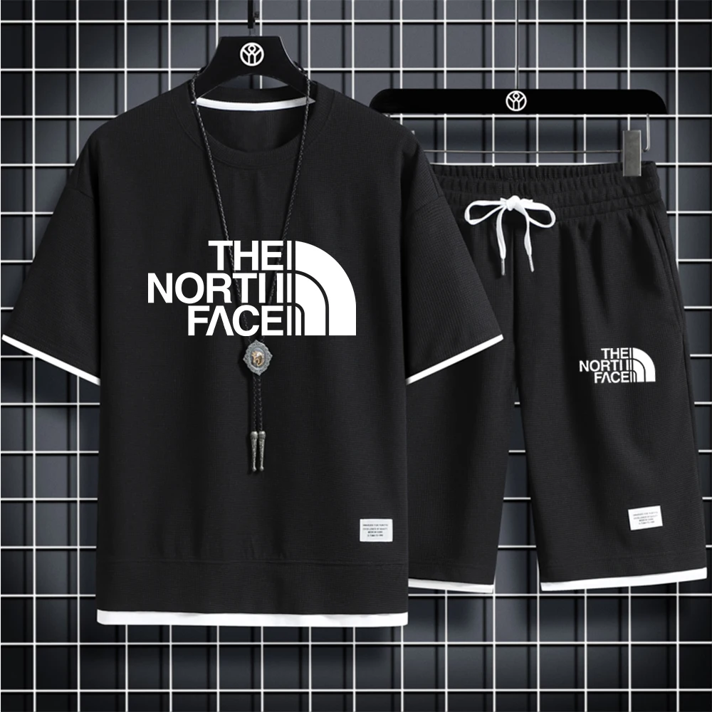 

2025 Summer men's casual short-sleeved crewneck T-shirt + Shorts 2-piece quick drying breathable jogging suit M-3XL