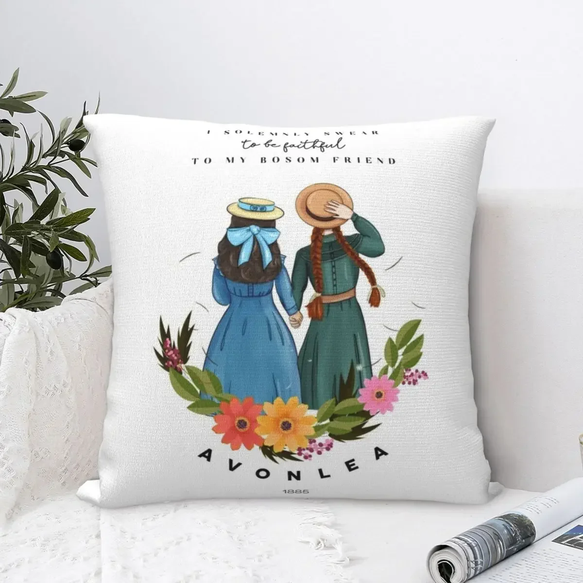 Anne with an E and Diana from Avonlea Green Gables - Best Friends Throw Pillow Christmas Covers Cushion Cover For Sofa