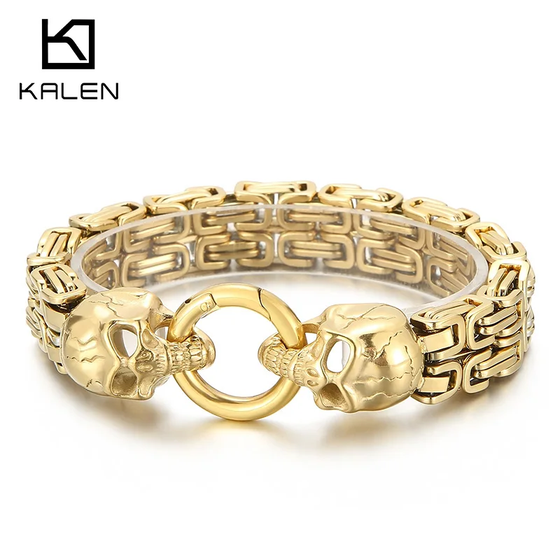 KALEN Double Layer Royal Chain Skull Charm Bracelet for Men Stainless Steel 4 Color Accessories Personalized Biker Party Jewelry