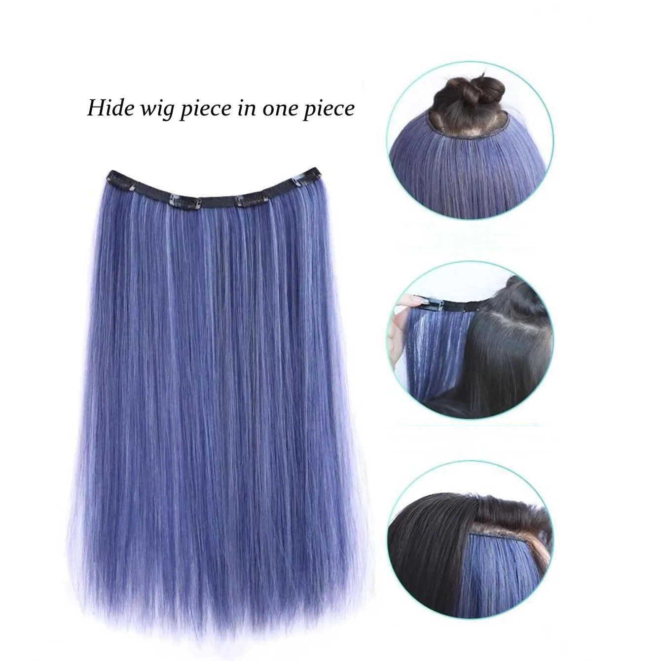 Synthetic Long Straight 4 Clip In Hair Extensions 20Inch Pink  Hair Extensions Hairpiece Blue Purple Fake Hair Daily Use