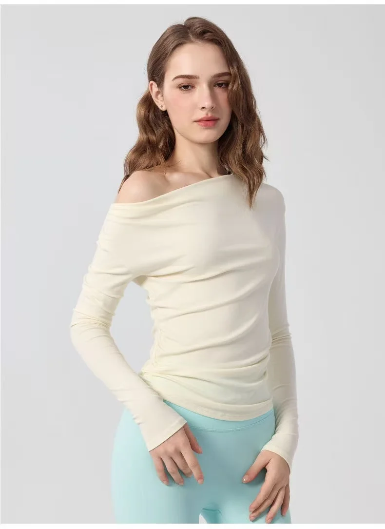 Neues Herbst-Langarm-Yoga-Gym-Workout-Oberteil, feminines One-Shoulder-Top, schlanke Sport- und Fitness-Trainingskleidung für Laufen und Pilates – Detail 18