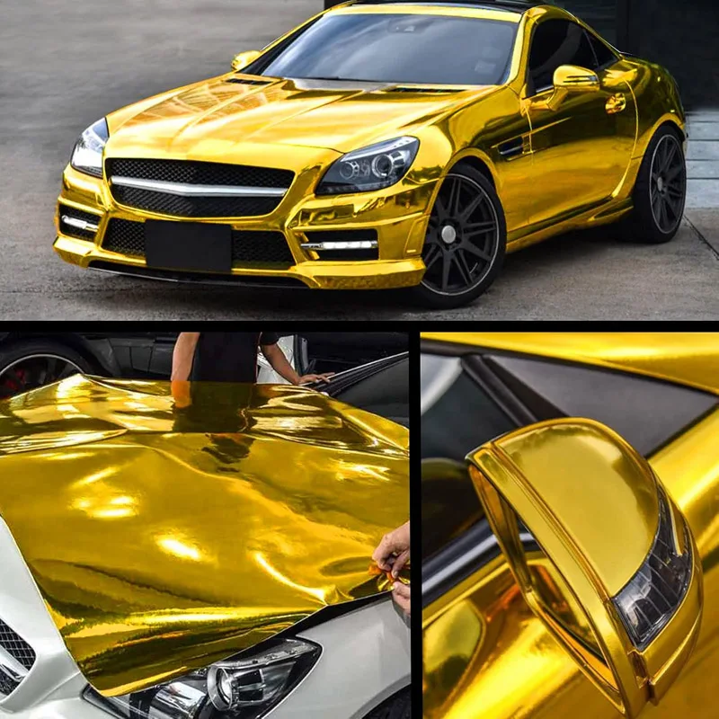 Premium Stretchable Chrome Mirror Gold Vinyl Wrap Self Adhesive Car Sticker Wrapping