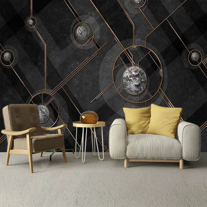 

Custom Any Size European Retro Geometric Gold Line Marble Mural TV Background Wall Wallpaper For Living Room Bedroom Home Decor