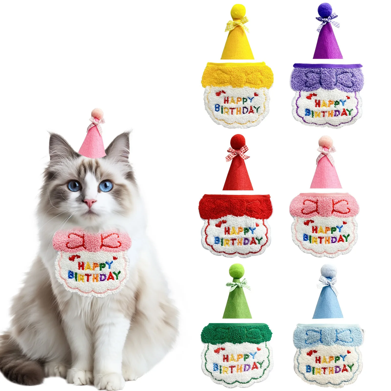 زي عيد ميلاد الحيوانات الأليفة والقطط والكلاب - مجموعة قبعة ومريلة لعيد الميلاد، مريلة وشاح لطيف لعيد الميلاد وقبعة حفلات مستلزمات أعياد ميلاد الحيوانات الأليفة قابلة للتعديل #1