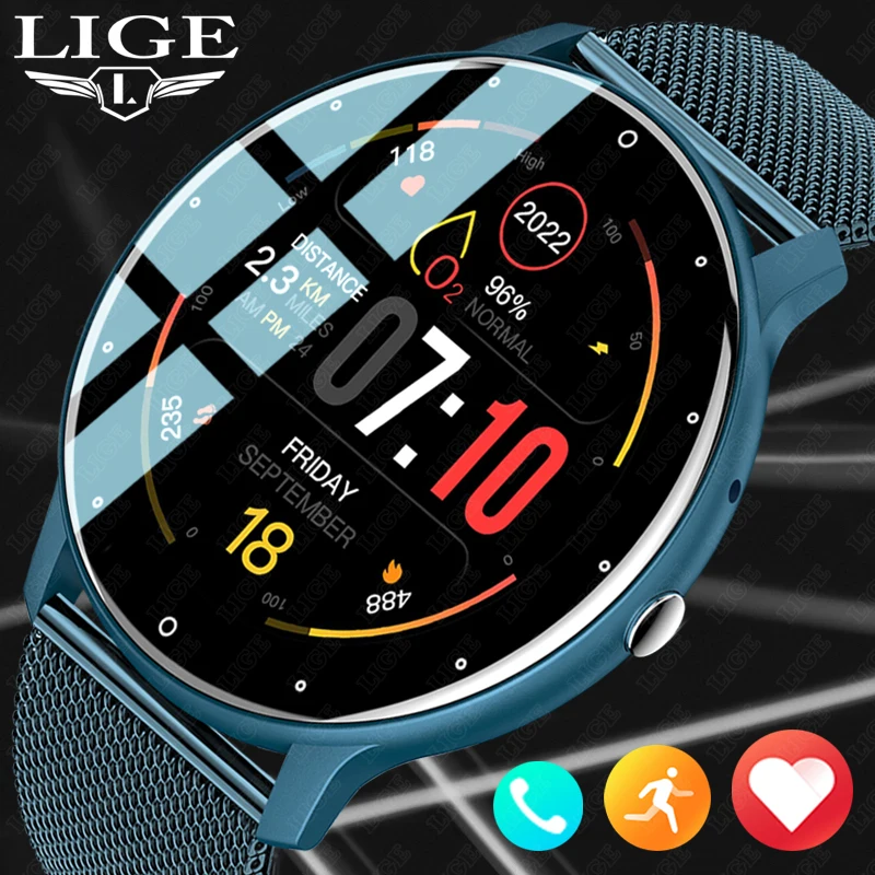 LIGE New Smart Watch Men Voice Assistant Bluetooth Connected Call Men Watch Custom Dial Blood Oxygen Monitoring Sport Smartwatch