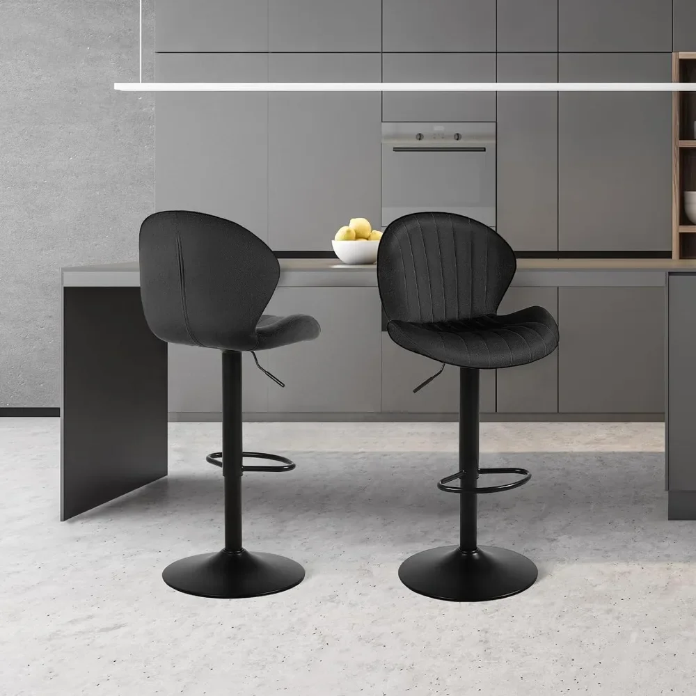 2-piece set of armless counter chairs with backrest and footrest. Velvet height adjustable rotating bar stool