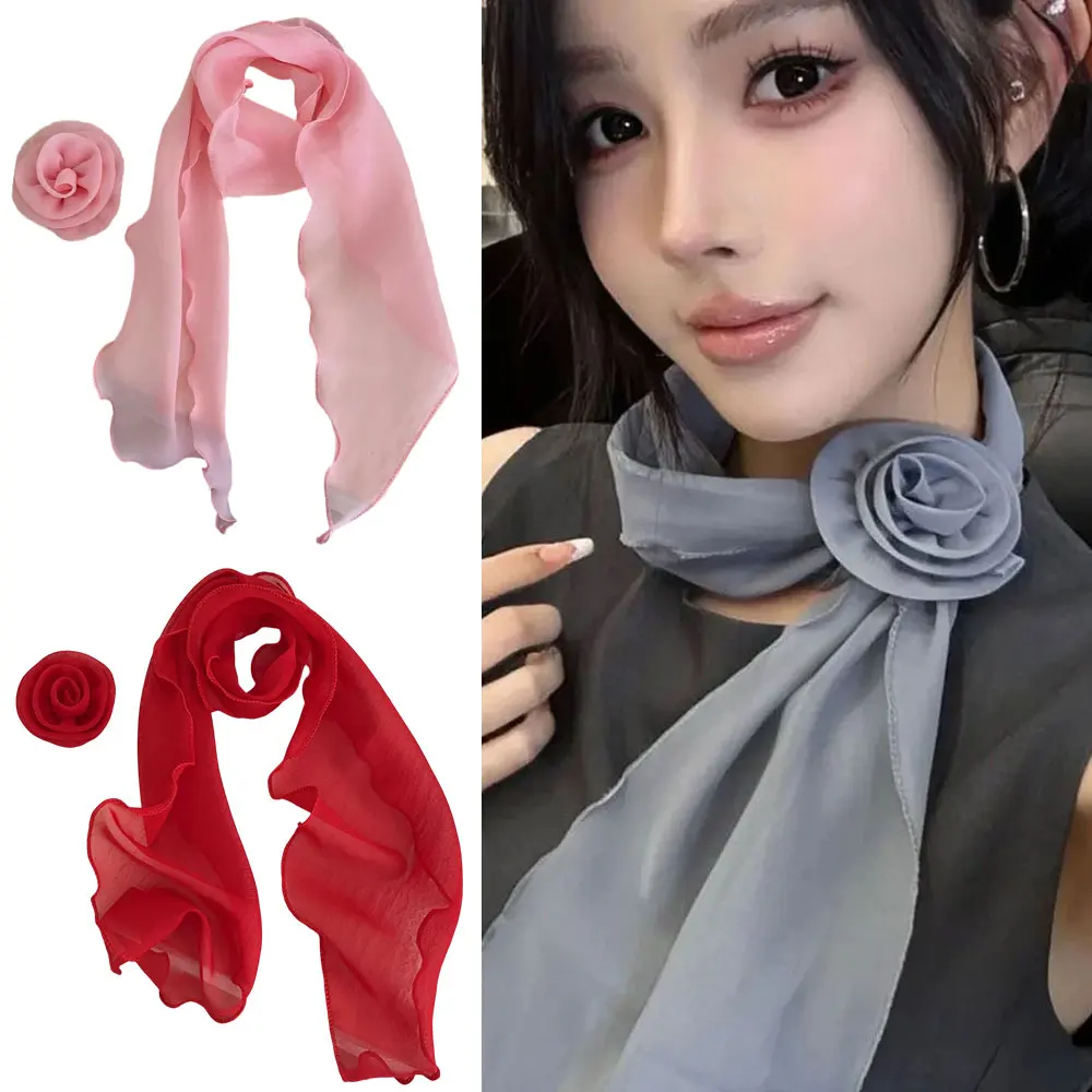 

Women Chiffon Scarf Neck Scarves Neck Scarf Rose Decor Detachable Elegant Luxury Versatile Trendy Stylish For Women Girls Gifts