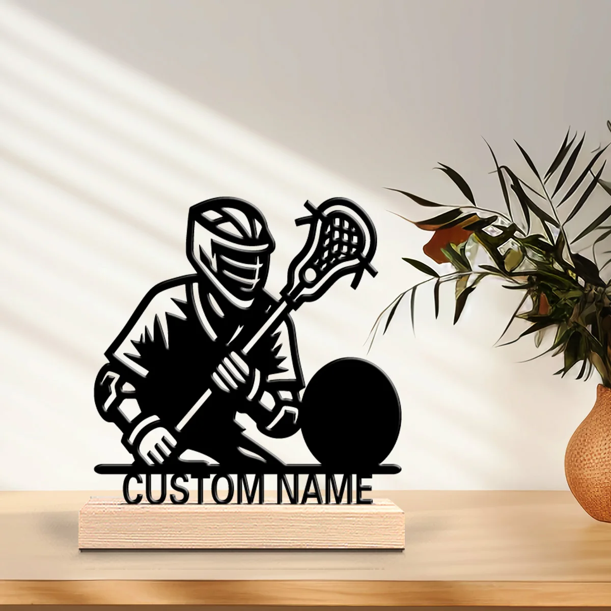 1 pièce de décoration de bureau amusante et personnalisée sur le thème du lacrosse, idéale pour les cadeaux de remise de diplôme, avec supports en bois