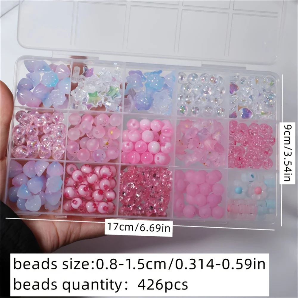 426 pieces of 0.8-1.5cm pink purple acrylic box set, pentagram love novice set, gift giving