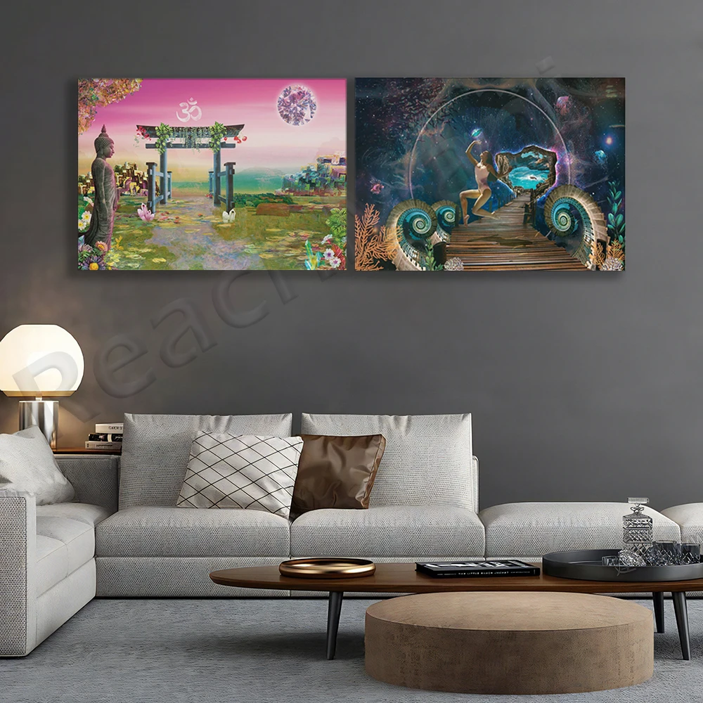 Peaceful Meditation, Crystal Zen Garden, Bridge to Another World, Spiritual Fantasy Metaphysical Chakra Poster
