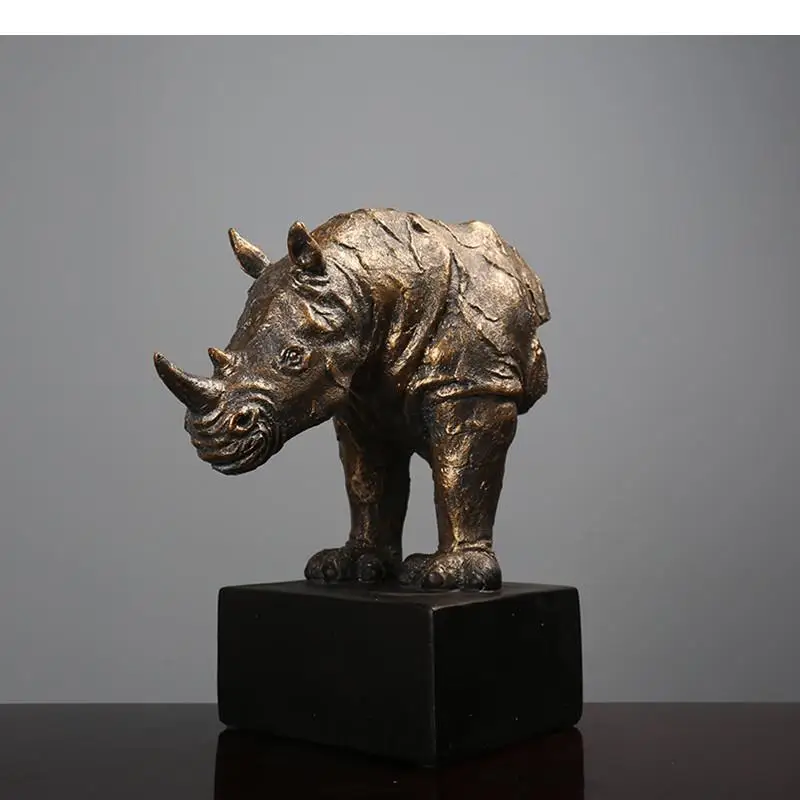 Imagem -04 - Resina Retro Rhino Escultura para Decoração de Escritório Sala de Estar Desktop Ornamento Presentes de Casamento Animal Home Decor Acessórios