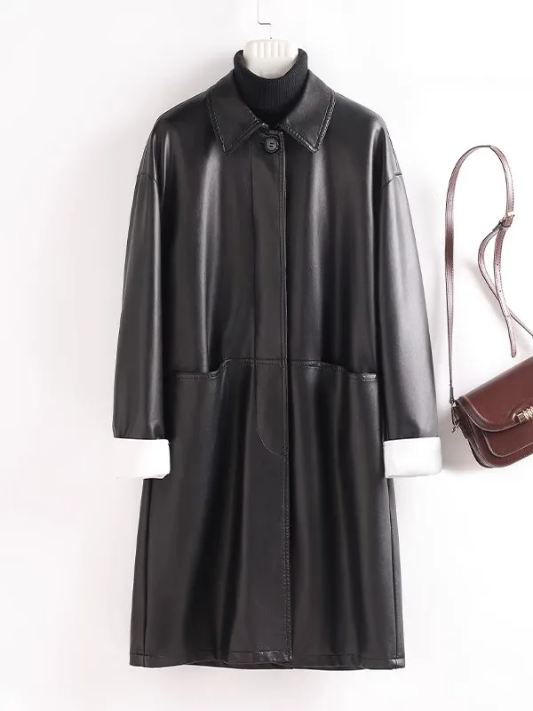   Ning Genuino eepskin Cappotto da Donna di Media Lunghezza Loose Fit Dimagrante High-End Sensazione Primavera Autunno Nuovo Coreano Sle