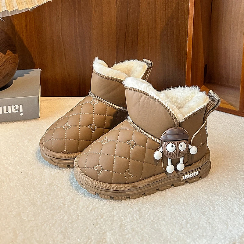 2025 الأطفال أحذية الثلوج سميكة حذاء قطني شتاء دافئ مقاوم للماء الجلود المضادة للانزلاق تصميم بنين بنات دافئ أفخم حذاء طفل