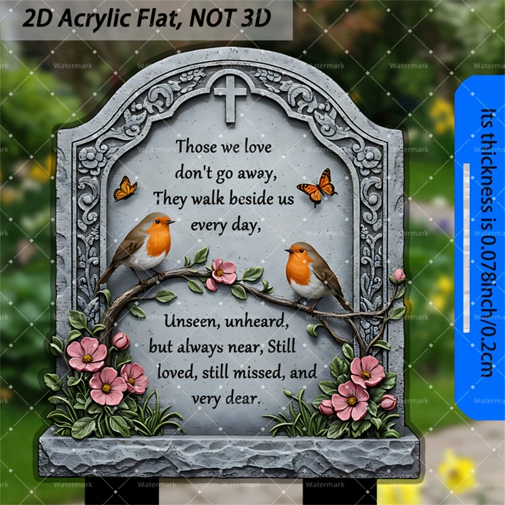2D flat Robin bird memorial acrylic board garden remembrance decoration with missing text