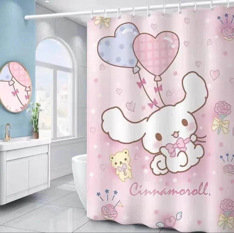 Kawaii Sanrio Cinnamonroll My Melody Kuromi Cartoon Shower Curtains Waterproof Polyester Bathroom Curtain with Hooks Gift