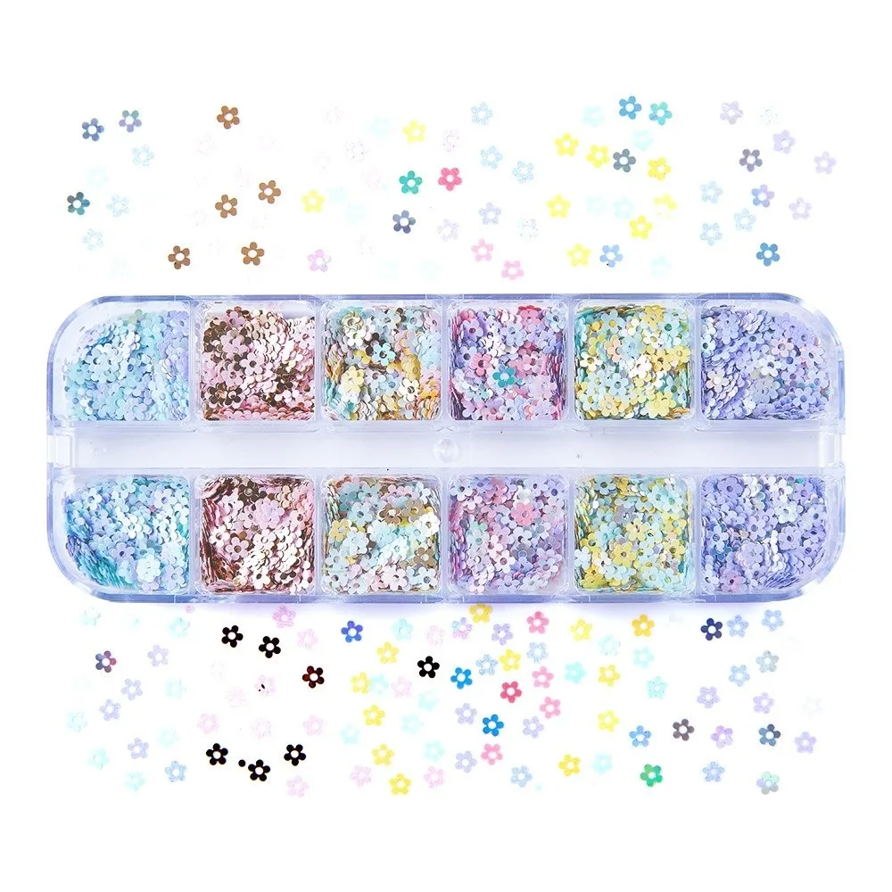 12-Grid Nail Art Sequins Laser Shiny Holographic Nail Decoration Accessories Square Shape Rectangular Shape Nail Glitter Flakes