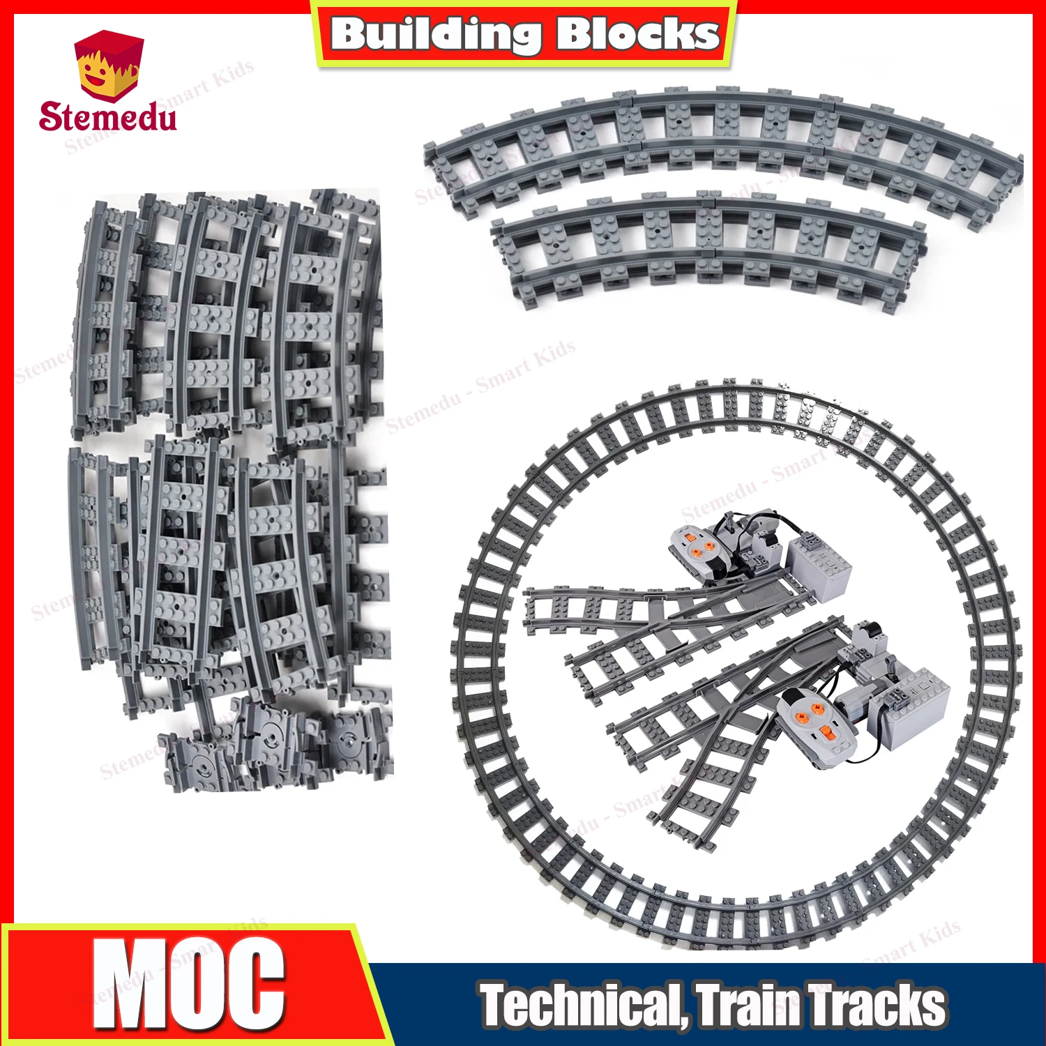 MOC City Train Straight Curve Track Rail Crossing Tracks Set Stud Gap Triple Switch Baksteen Bouwstenen Technisch Switch Point