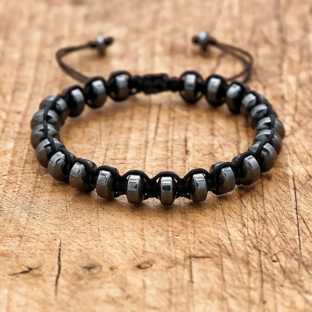 4*8mm Hematite Braided Bracelet for Women Men Yoga Lucky Handmade Bracelets Charm Couple Jewelry Gift