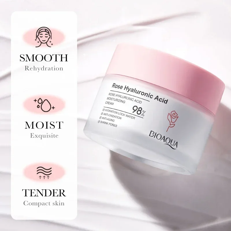 BIOAOUA Hyaluronic Acid Rose Essence Cream Shrink Pores Anti-oxidation Lock Water Hydrating Moisturizing Face Cream Skin Care