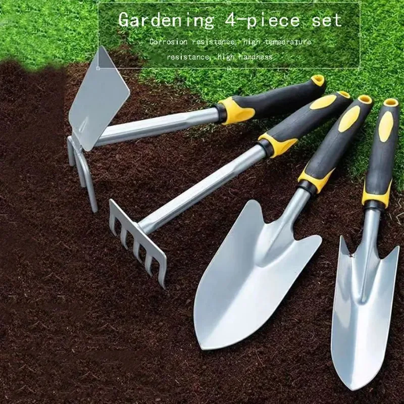 BIESUO Tree Planting Tools Hoe Spade Dual-purpose Gardening 4-piece Outdoor Digging and Weeding Tool Small Shovel Potted Plant