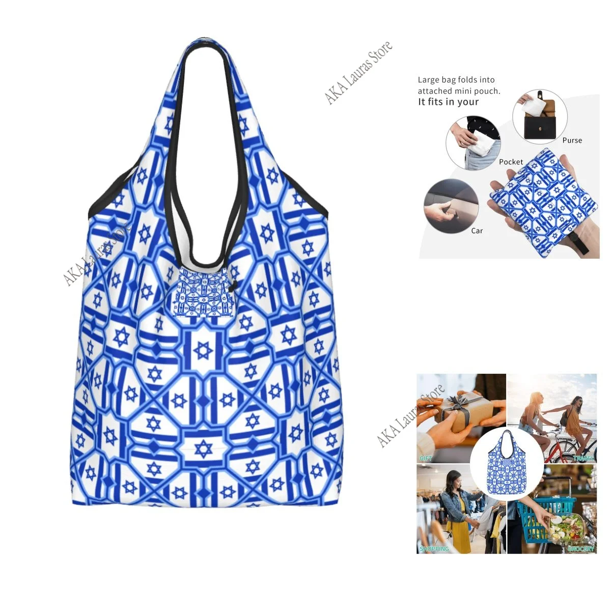 Israel l Flag Grocery Shopping Bag Shopper Tote Shoulder Bag Large Handbag