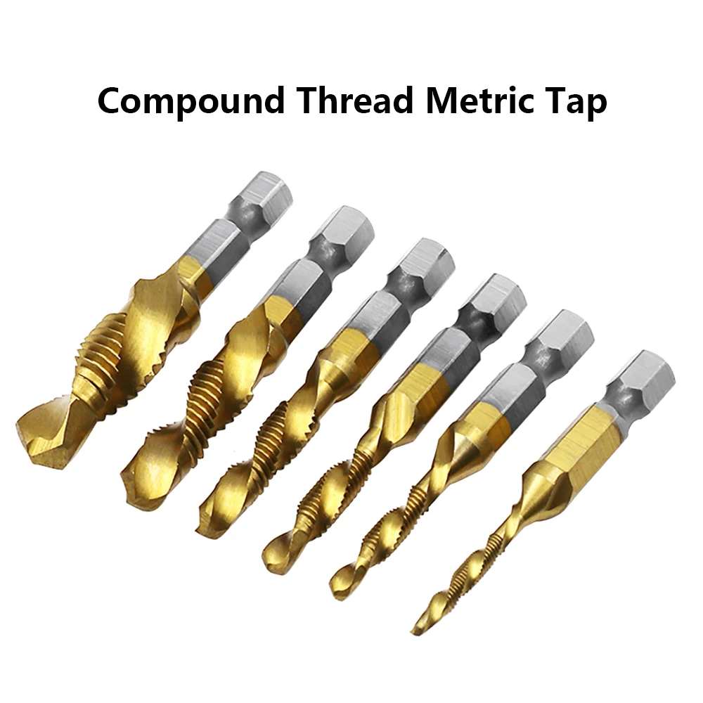 แตะเจาะไทเทเนียม Hex Shank HSS สกรูเมตริกเจาะสกรู Compound M3 M4 M5 M6 m8 M10อุปกรณ์ทำมือ